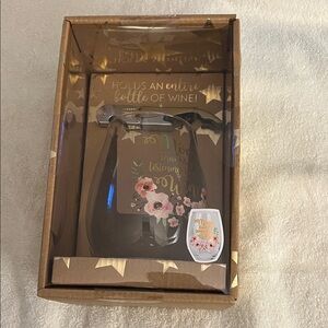 Floral Wine Glass with Corkscrew Set